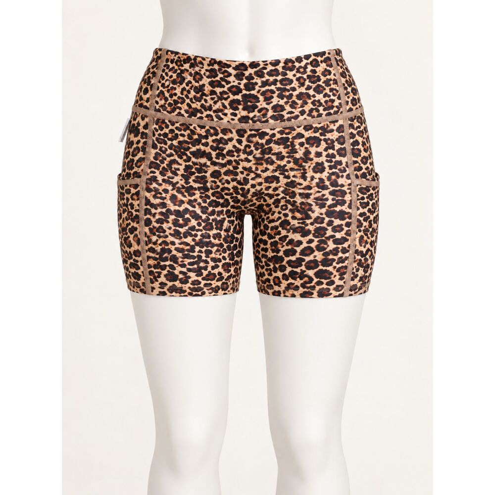 NWT Ray Pose Women’s M Leopard Print High Waist Biker Shorts Pockets Workout